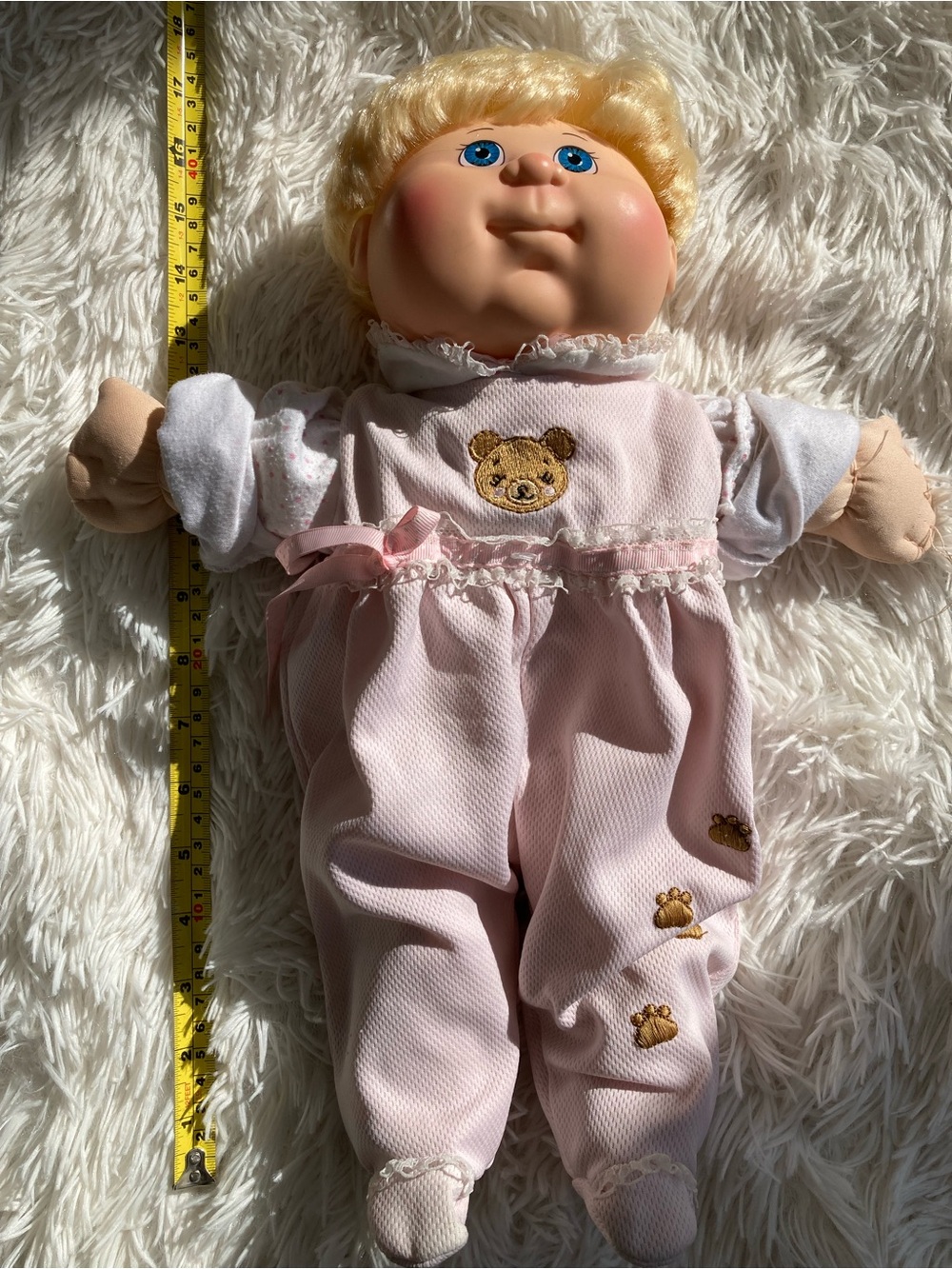 Classic Pink Plush Baby Doll with Blonde Hair